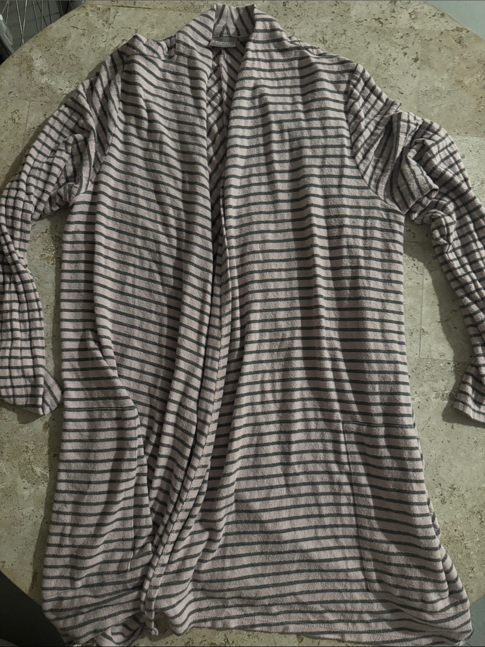 Chico's Pink and Gray Striped Open-Front Tunic